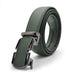 Mens Formal Dark Green Belt with a gunmetal black belt buckle with rounded edged and glossy Dark Green front PU Leather stitched finish side view