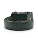 Mens Formal Dark Green Belt with a gunmetal black belt buckle with rounded edged and glossy Dark Green front PU Leather stitched finish Front view