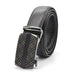 Mens Formal Black Belt with a gunmetal black buckle and gold square angled blocks pattern front PU Leather stitched finish Side view