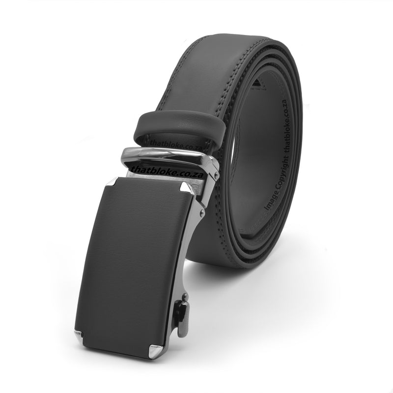 Belt Formal Black - Stitched with PU Leather Front (Gunmetal Black)