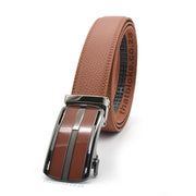 Formal Camel Brown Belt For Men Stitched Gunmetal Black Buckle Centre Split Full Side View