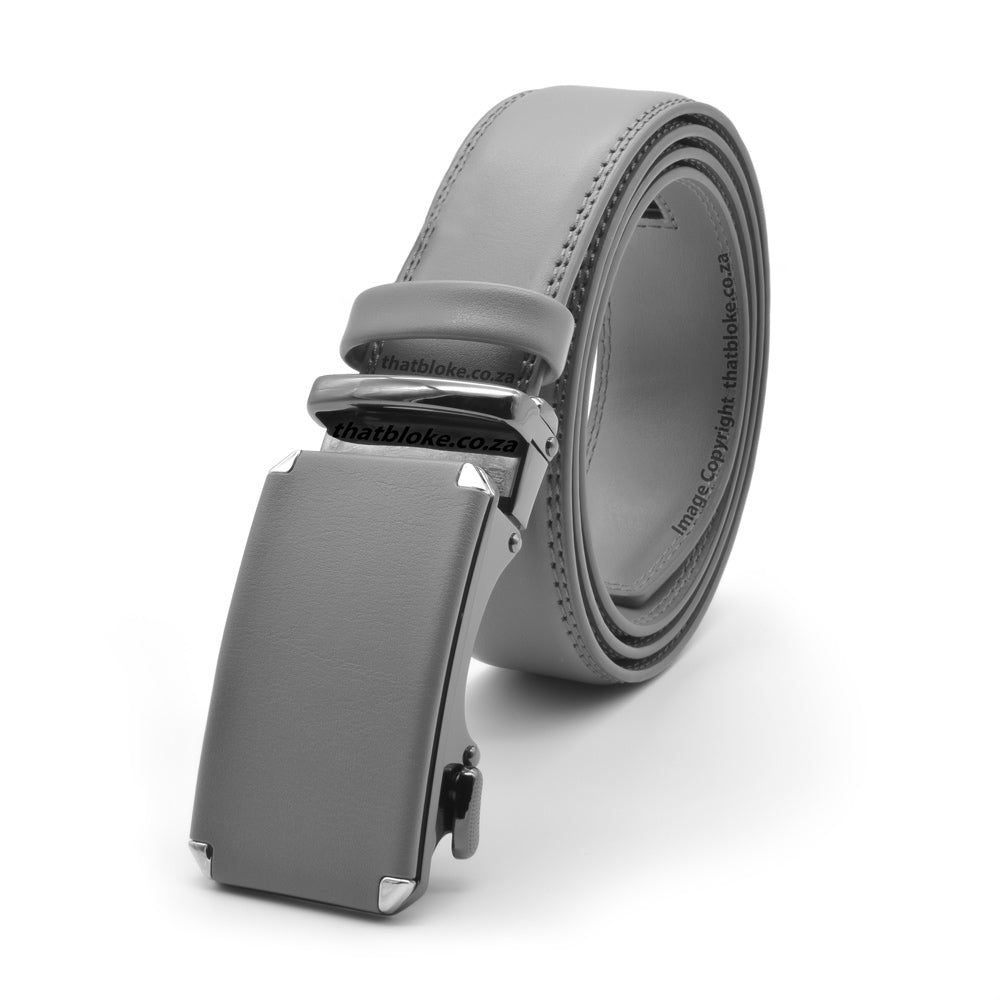 Formal Grey Belt - Stitched PU Leather with Gunmetal Black Buckle