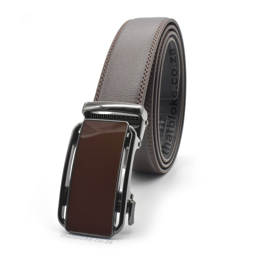 Formal Brown Belt For Men Stitched Gunmetal Black Buckle Plain Side View
