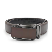 Formal Brown Belt For Men Stitched Gunmetal Black Buckle Plain Front View