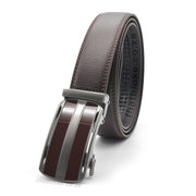 Formal Brown Belt For Men Stitched Matt Silver Buckle Centre Split Side View