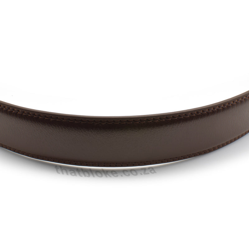 Belt Formal Brown Dark - Stitched with Centre Split Buckle (Matt Silver)