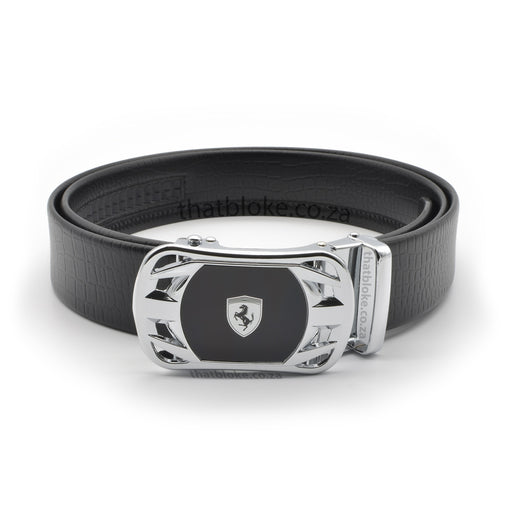 Ferrari Belt For Men Silver Logo PU-Leather Front View