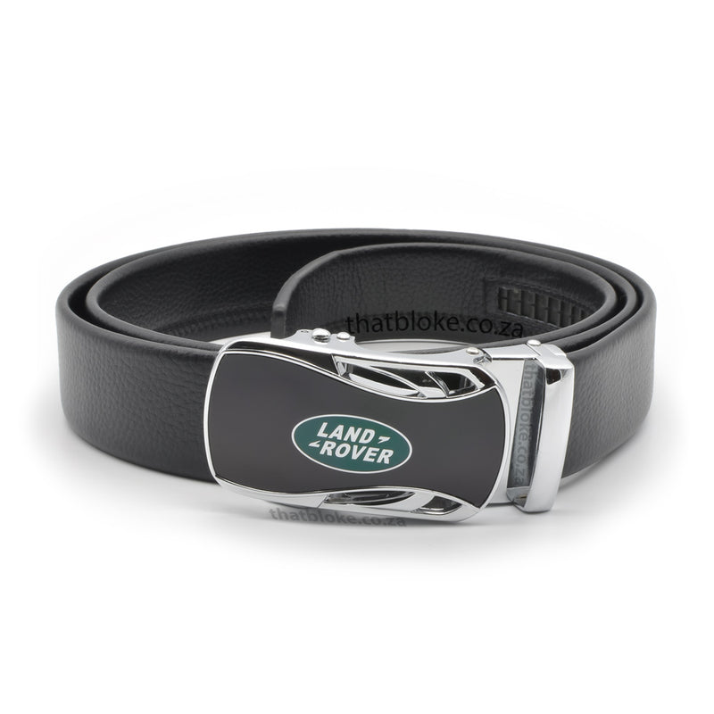 Land Rover Belt For Men Silver Logo PU-Leather Front View Round Edges Black