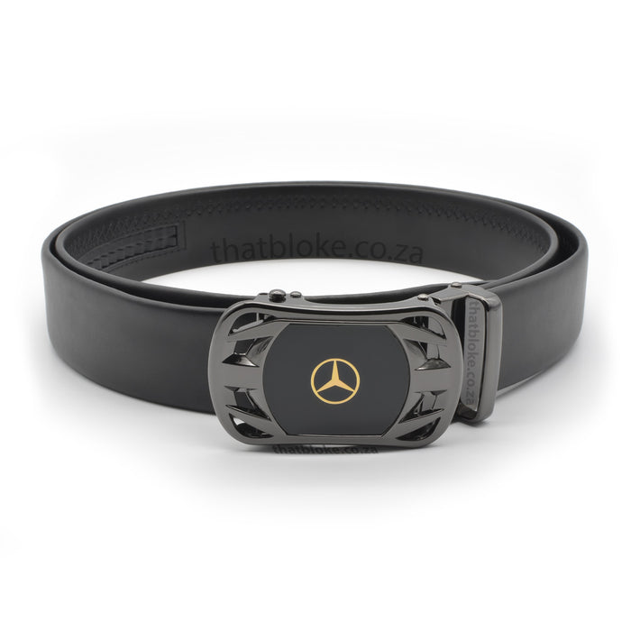 Mercedes Benz Belt Gunmetal Black Logo Black For Men PU-Leather Front View