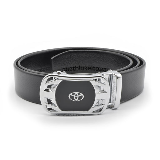 Toyota Belt Silver Logo Black For Men PU-Leather Front View
