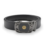 VW Volkswagen Belt Gunmetal Black Logo Black For Men PU-Leather Front View