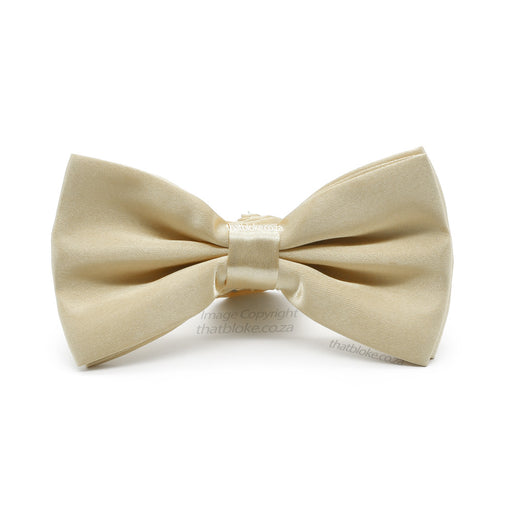 Gold Beige Bow Tie For Men Silky Polyester Front