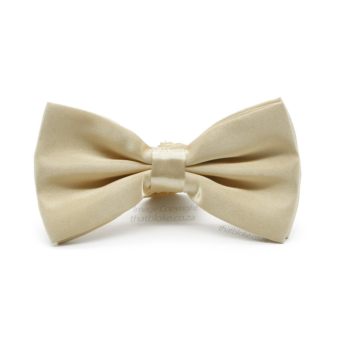 Gold Beige Bow Tie For Men Silky Polyester Front