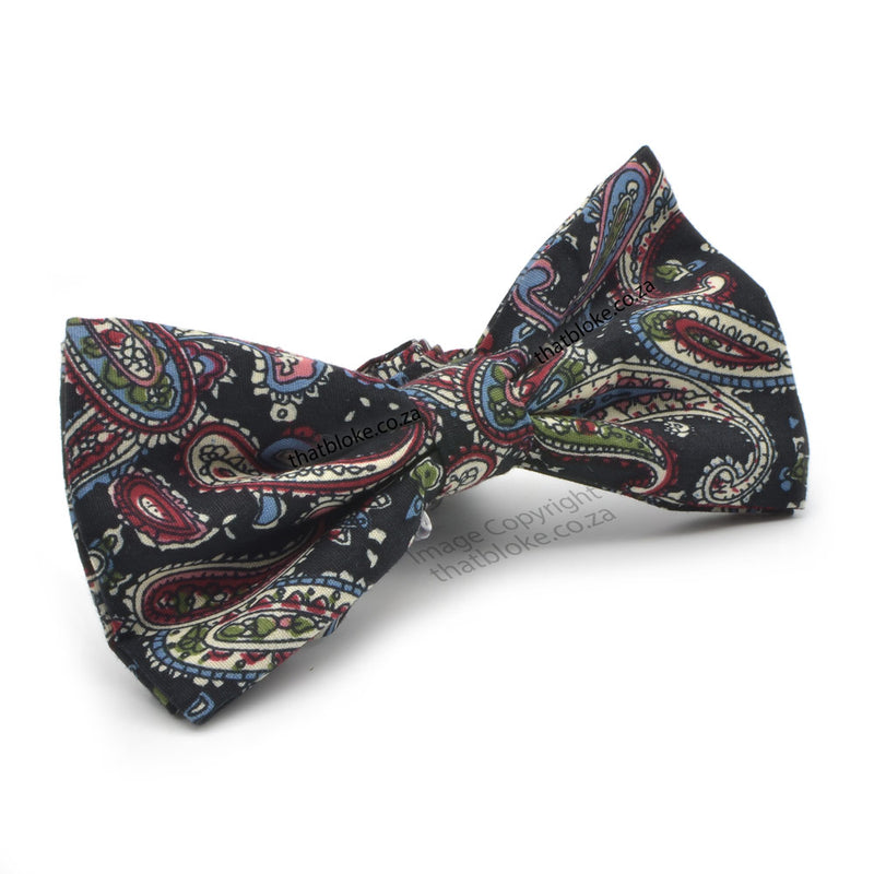 Black Bow Tie For Men Blue Green Red Paisley Pattern Cotton