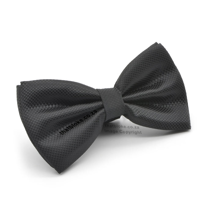 Black Bow Tie For Men Diamond Pattern Polyester Side View