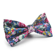 Pink & Blue & Green Floral Rose Bow Tie For Men Cotton Side View