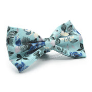 Light Aqua Blue & Grey Floral Rose Bow Tie For Men Cotton Side View
