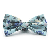Light Aqua Blue & Grey Floral Rose Bow Tie For Men Cotton Front View