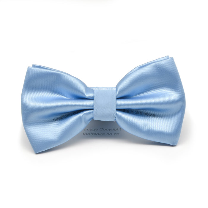Light Blue Bow Tie For Men Silky Soft Polyester Side View