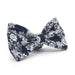 Dark Navy Blue & White Floral Rose Bow Tie For Men Cotton Side View