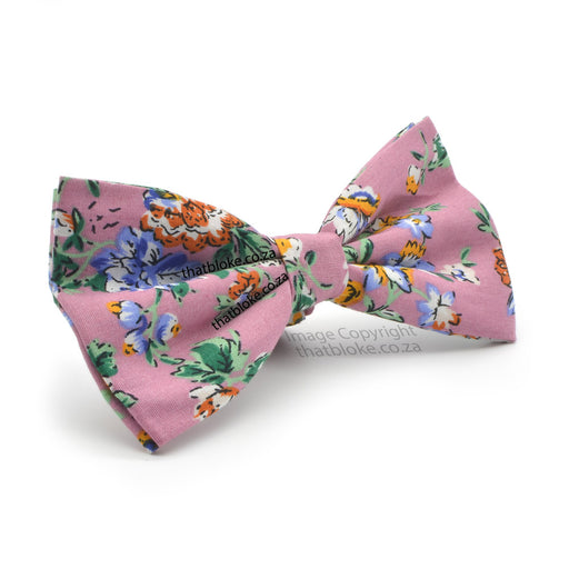LIght Purple & Dull Pink Floral Rose Bow Tie For Men Cotton Side View