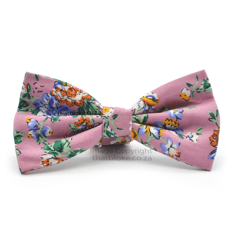 LIght Purple & Dull Pink Floral Rose Bow Tie For Men Cotton Front View