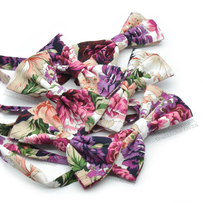 Bow Tie - Pink Purple & Green Rose (Floral Pattern)