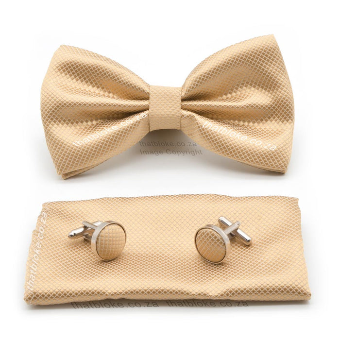 Bow Tie & Pocket Square Set - Beige Wheat (Diamond Pattern)