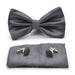 Charcoal Grey Bow Tie Pocket Square Set Diamond Pattern Polyester