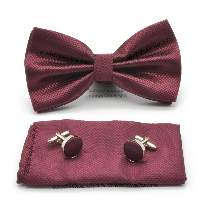 Light Maroon Bow Tie Pocket Square Set Diamond Pattern