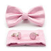 Light Pink Bow Tie Pocket Square Set For Men Diamond Pattern