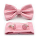 Pastel Pink Bow Tie Pocket Square Set For Men Diamond Pattern