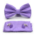 Lavender Purple Bow Tie Pocket Square Set Diamond Pattern Polyester