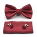 Dark Red Bow Tie Pocket Square Set Diamond Pattern Polyester