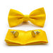 Light Honey Yellow Bow Tie Pocket Square Set For Men Silky Polyester
