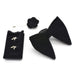 Black Velvet Bow Tie Pocket Square Lapel Set For Men Oversized Butterfly