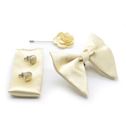 Light Yellow Cream Bow Tie Pocket Square Set For Men Oversized Butterfly Polyester