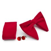 Deep Apple Red Velvet Bow Tie Pocket Square Set For Men Oversized Butterfly