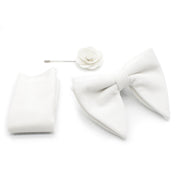 White Velvet Bow Tie Pocket Square Set For Men Oversized Butterfly