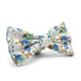 White Floral Bow Tie Brown Green Blue Roses Floral Cotton Side View