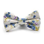 White Floral Bow Tie Blue Purple Roses Floral Cotton Front View