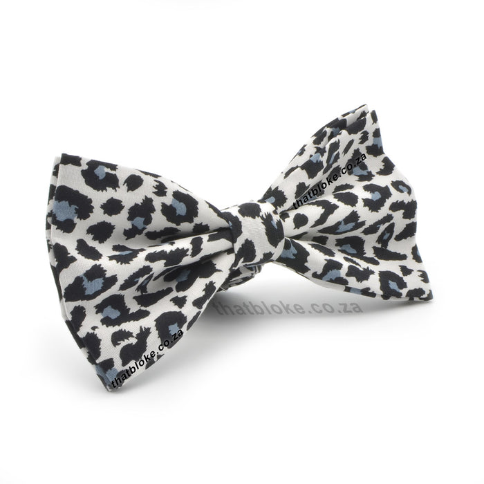 Black & White Leopard Skin Bow Tie For Men Cotton Side View