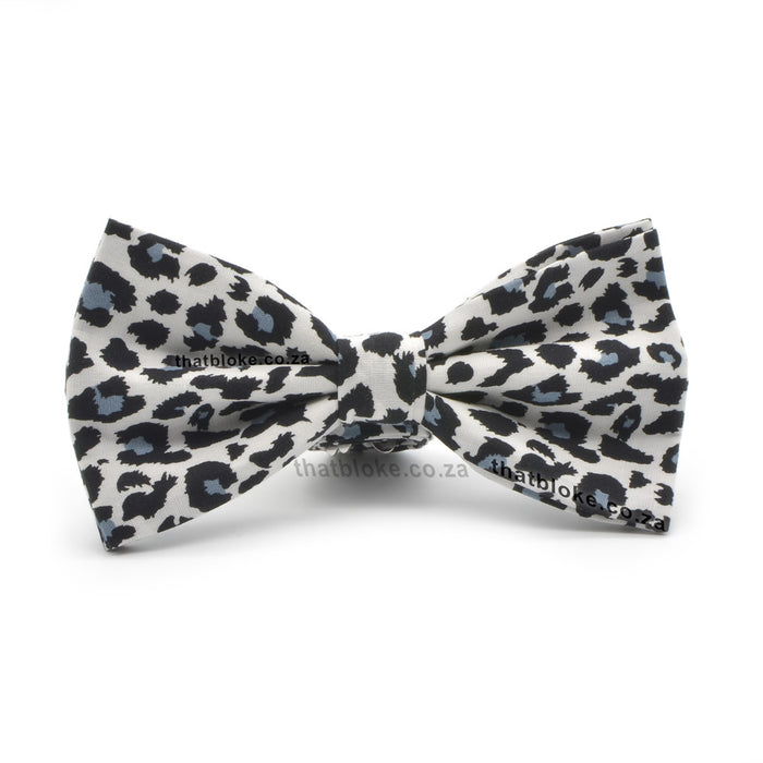 Black & White Leopard Skin Bow Tie For Men Cotton Front View