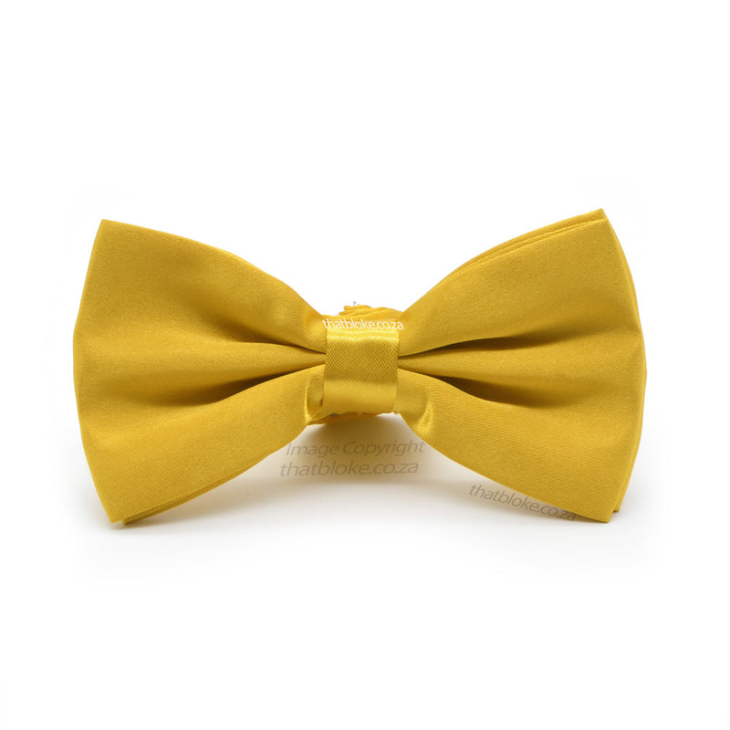 Vibrant Yellow Gold Bow Tie For Men Silky Polyester Front View