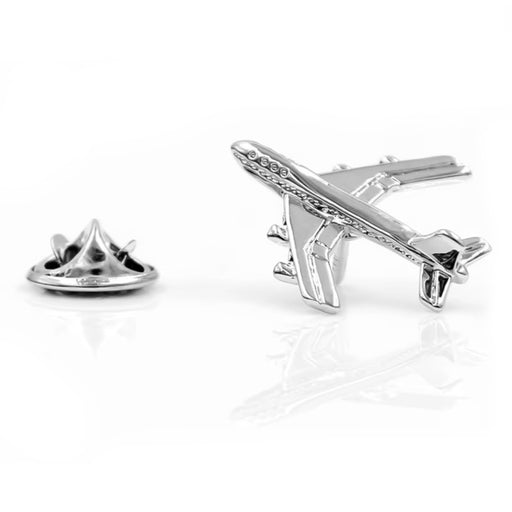 Boeing Jet Airplane Brooch Pin For Men Silver Top View