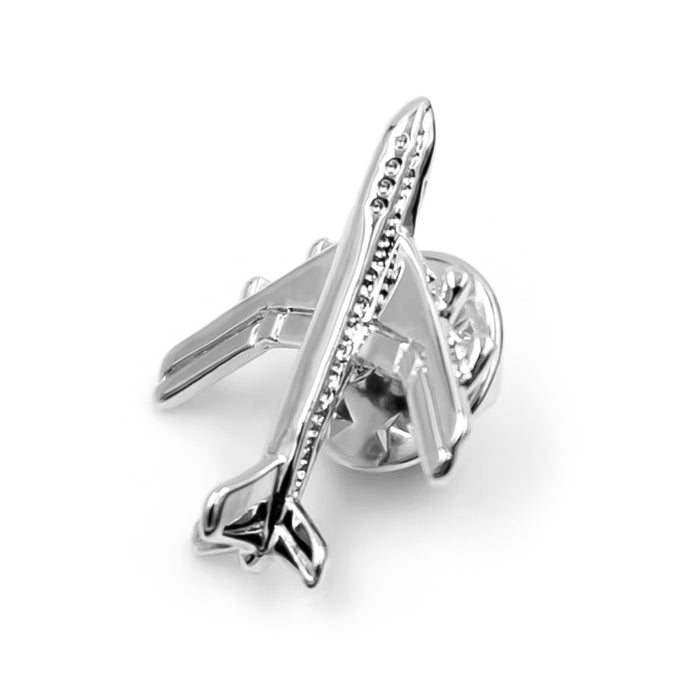 Boeing Jet Airplane Brooch Pin For Men Silver Side View