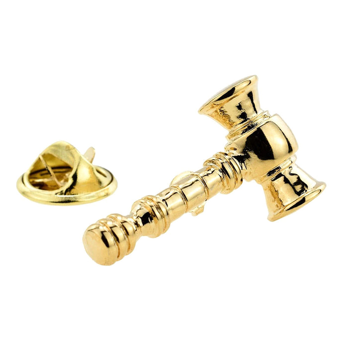 Gavel Hammer Brooch Pin Auction Gold Front