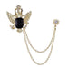 Gold Crown Wings Brooch For Men With Double Chain