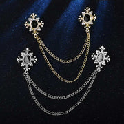 Decorative Jewel Chain Double Men's Brooch Gold With Black Stone Display