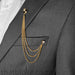 Mens Brooch Pin Shield With Chain and Jewel Gold Black On Suit Display
